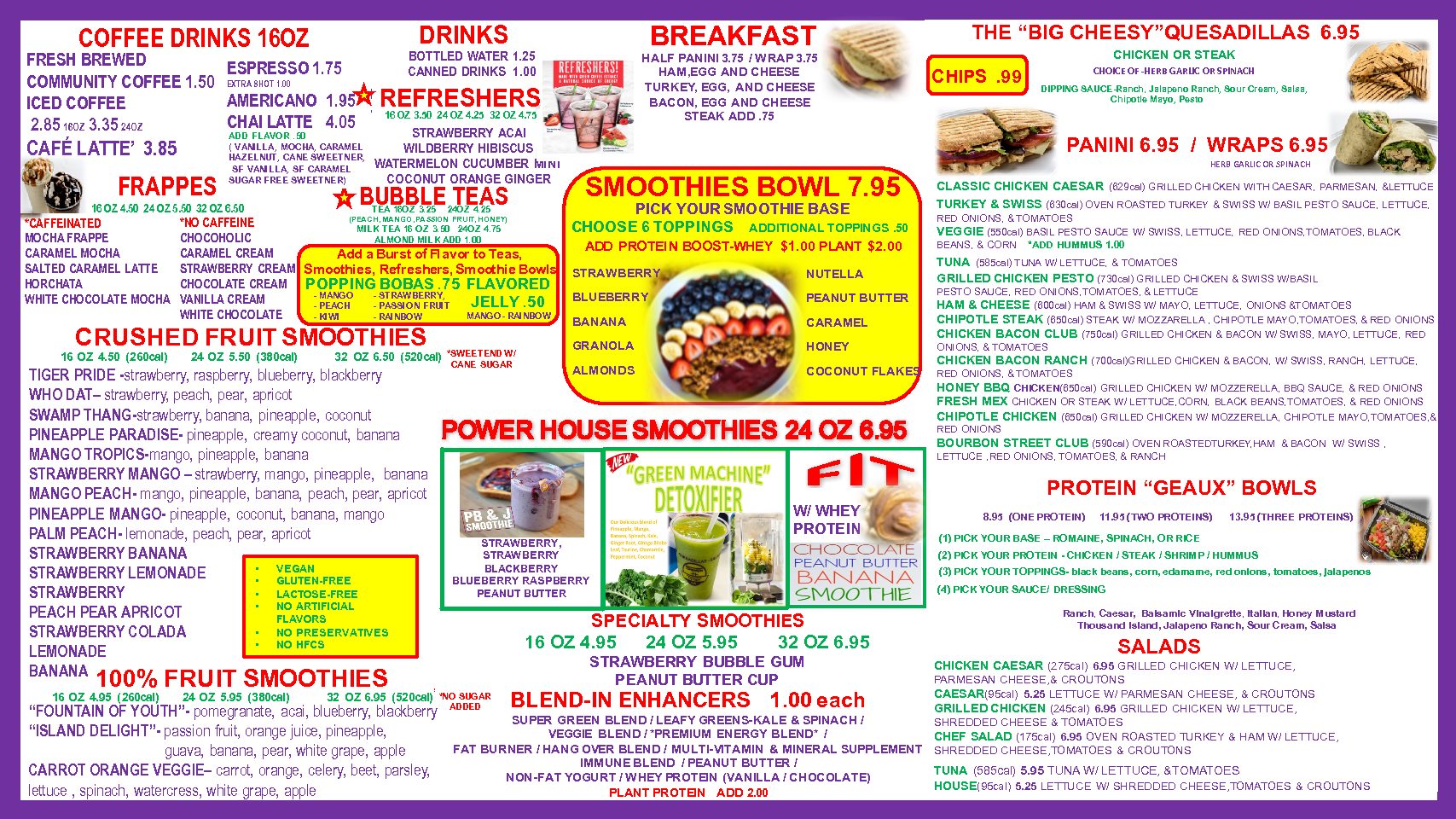 Menu SmoothiesNThings Cafe